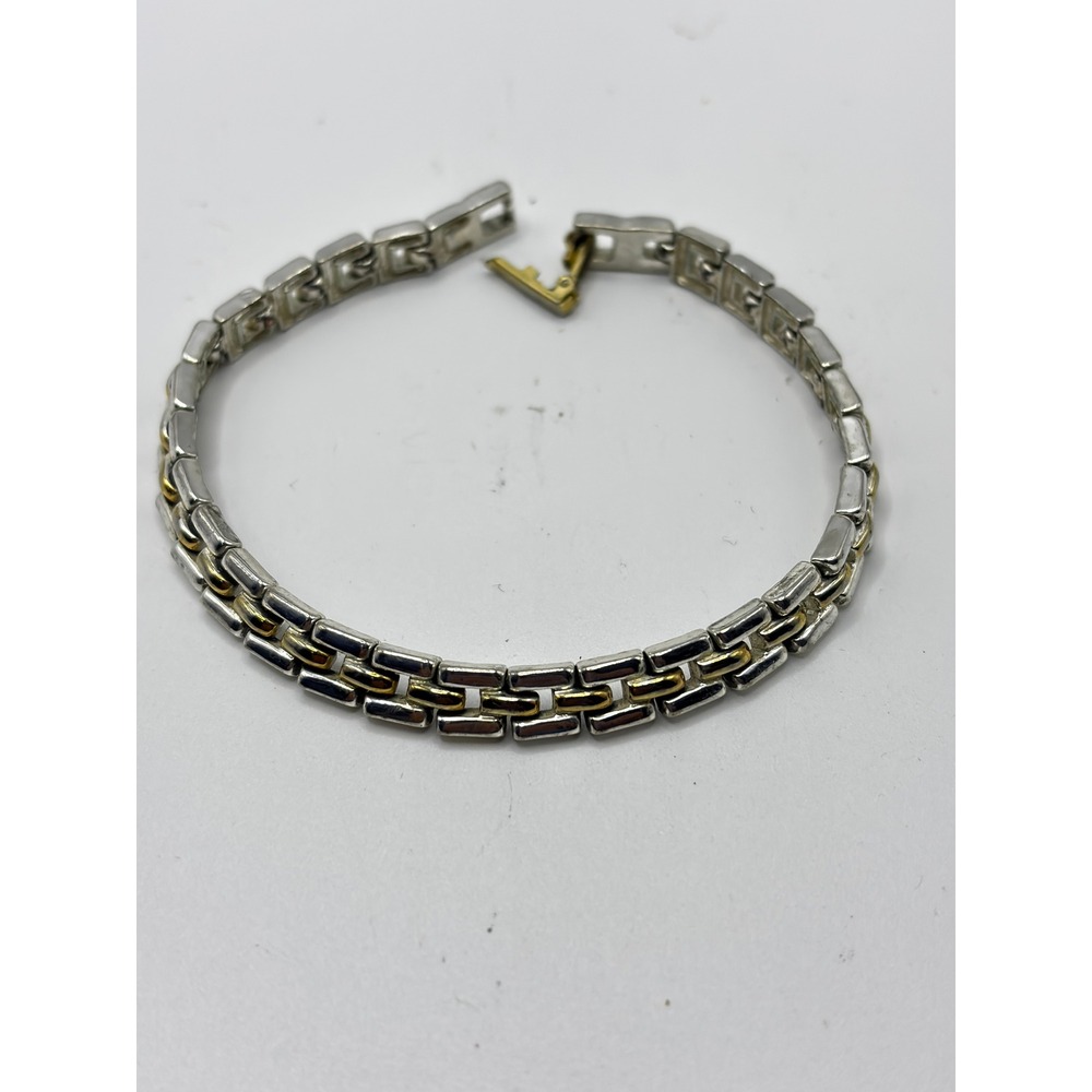 Unbranded Link Bracelet Womens 7" Silver Gold Two Tone Polished Rectangular Link